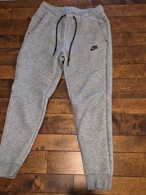 Nike Tech Mens Light Gray Jogger Sweatpants with Black Drawstrings